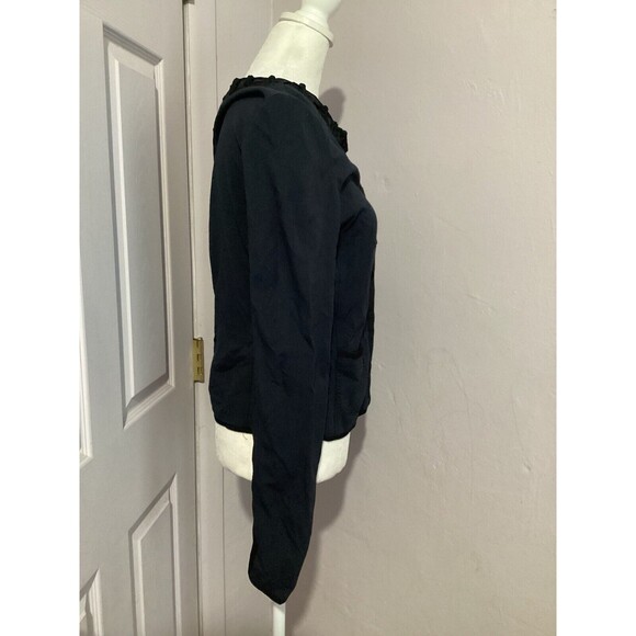 Elie Tahari Navy Blue Snap Button Up Lace Collar Jersey Blazer S - Picture 4 of 8